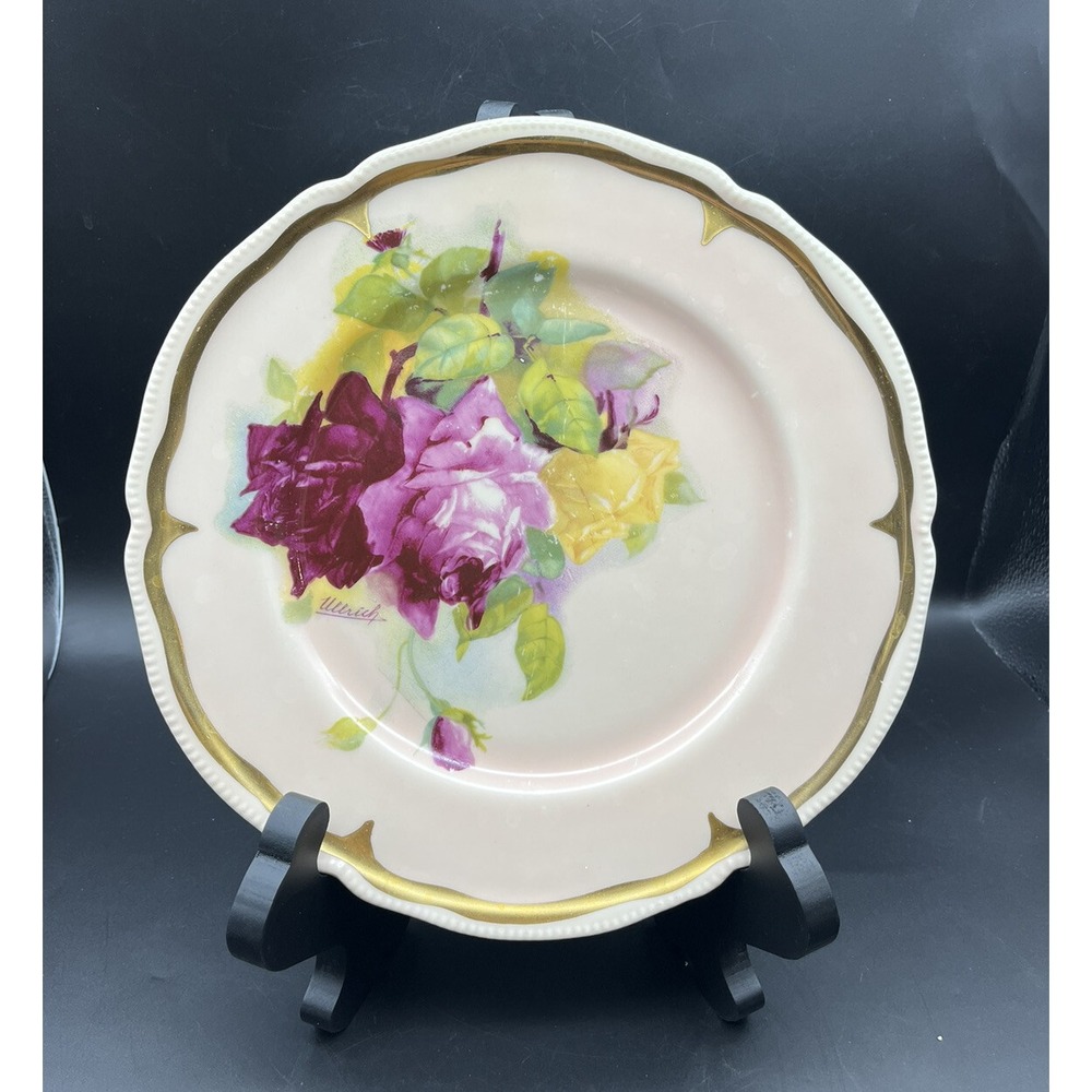 Porzellan Imperial Plate 10.25" Signed Ullrich Gold Trim Roses